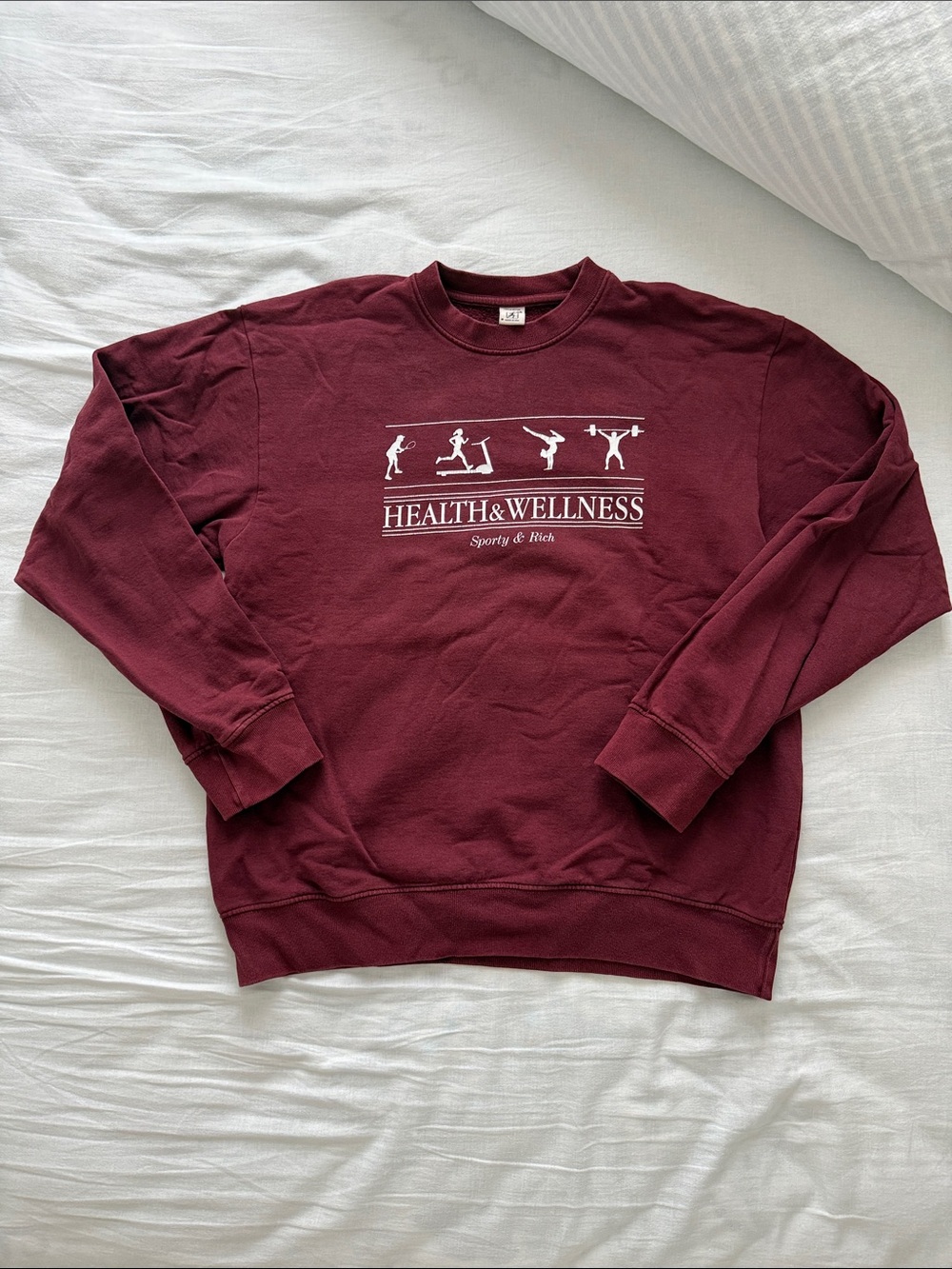 Sporty & Rich Maroon Crewneck Sweatshirt with White Logo